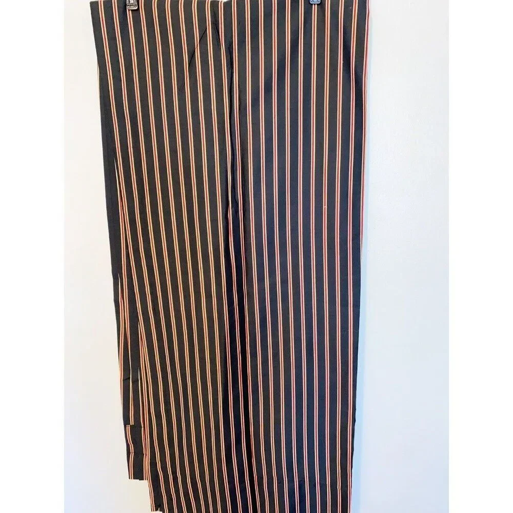 Royal Sateen Black Curtain Panels 40x84 Black with Burgundy and Tan Stripes